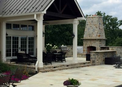 Outdoor Stonework Patio With Outdoor Fireplace